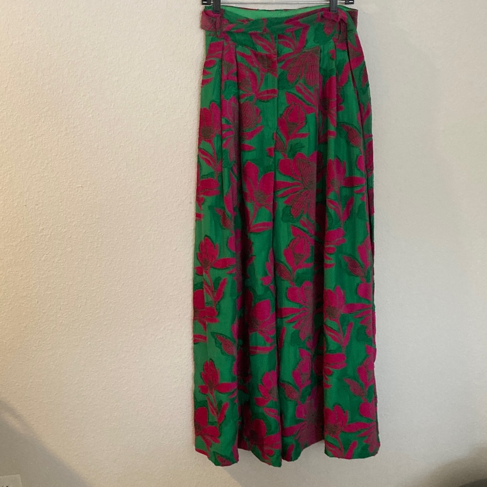EVA FRANCO Salinger Palazzo wide Leg Pants Textured Green Pink Camiella bloom - Picture 3 of 15